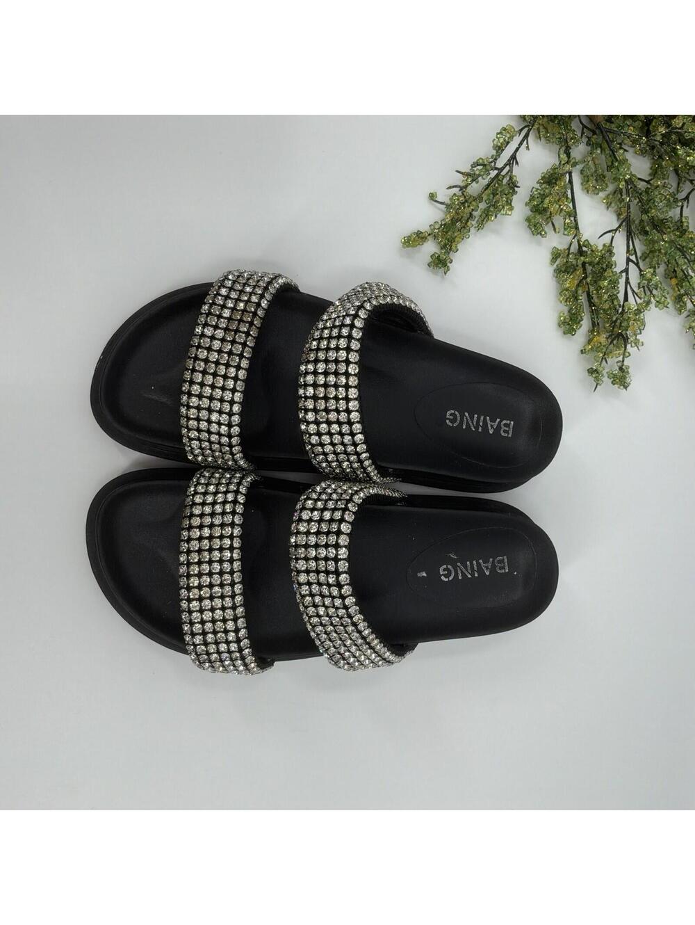 Rhinestone Black Sandals BANG Size 10 Women’s 40